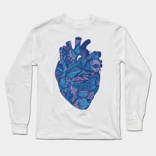 Mountain Blue Transparent Heart Long Sleeve T-Shirt